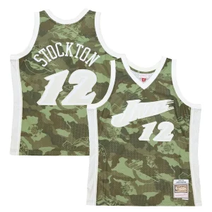 Attraente John Stockton Utah Jazz Hardwood Classics 1998/99 Ghost Green Swingman Jersey Camo