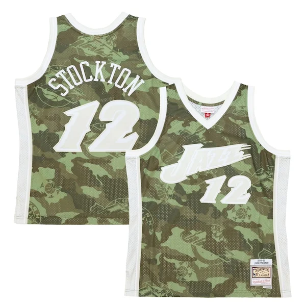 Attraente John Stockton Utah Jazz Hardwood Classics 1998/99 Ghost Green Swingman Jersey Camo
