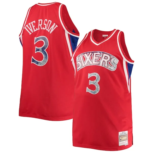 Robusto Gorgeous Allen Iverson Philadelphia 76ers Big & Tall 1996/97 NBA 75th Anniversary Diamond Swingman Jersey Red