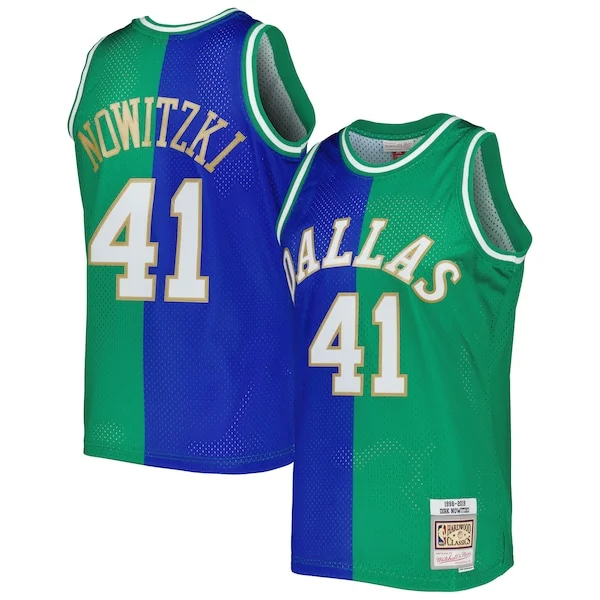 Pratico Dirk Nowitzki Dirk Nowitzki Hardwood Classics 1998/2019 Split Swingman Jersey Blue/Green