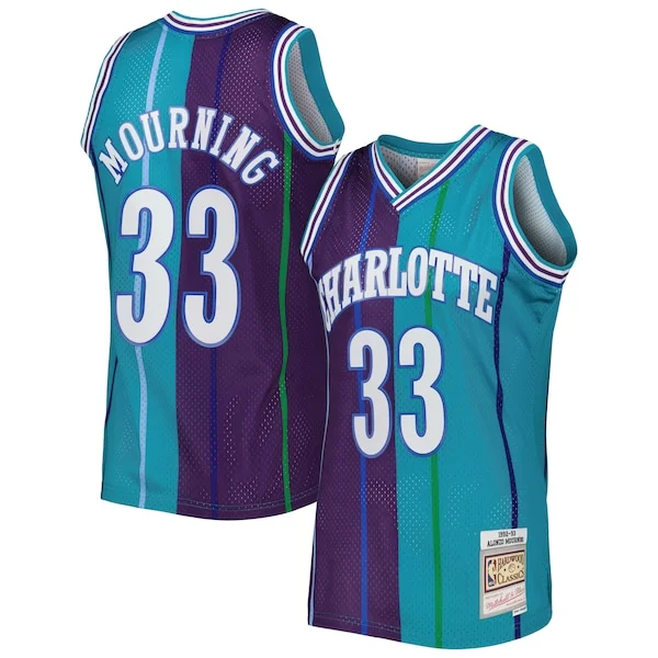 Resistente Carino Ottimo Alonzo Mourning Charlotte Hornets Hardwood Classics 1992/93 Split Swingman Jersey Teal/Purple