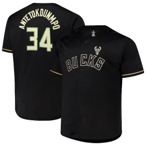 Accattivante Trendy Resistente Giannis Antetokounmpo Milwaukee Bucks Profile Big & Tall Name & Number Button Up Jersey Black