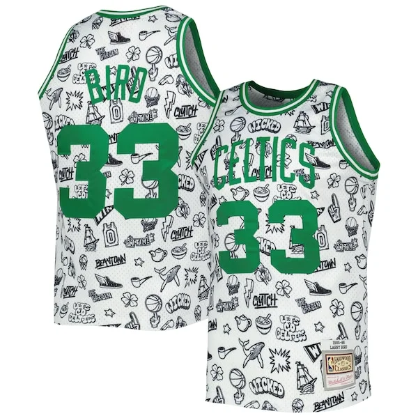 Attraente Larry Bird Boston Celtics 1985/86 Hardwood Classics Doodle Swingman Jersey White