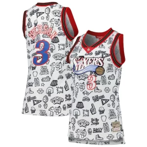 Delizioso Meraviglioso Allen Iverson Philadelphia 76ers Women's 2000 Doodle Swingman Jersey White