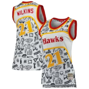 Trendy Pratico Dominique Wilkins Atlanta Hawks Women's 1986 Doodle Swingman Jersey White