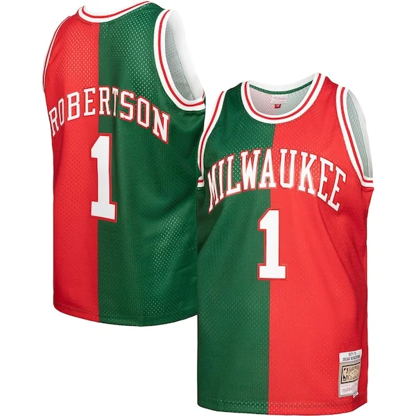 Carino Pratico Oscar Robertson Milwaukee Bucks Hardwood Classics 1971/72 Split Swingman Jersey Green/Red