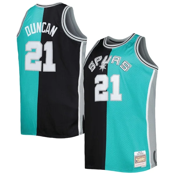 Versatile Tim Duncan San Antonio Spurs Big & Tall Hardwood Classics 1998/99 Split Swingman Jersey Black/Teal