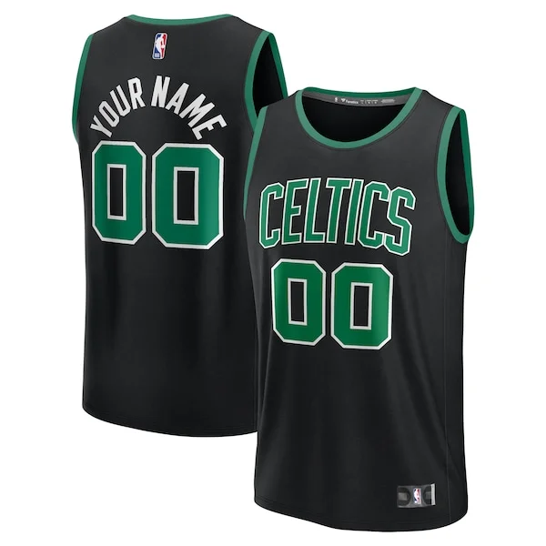 Gorgeous Boston Celtics Fast Break Custom Jersey Statement Edition Black/White/Kelly Green