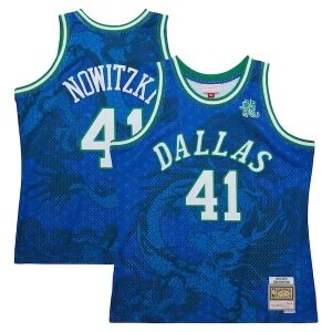 Elegante Bellissimo Dirk Nowitzki Dallas Mavericks 1998 2019 Hardwood Classics Asian Heritage 6.0 Swingman Throwback Player Jersey Blue