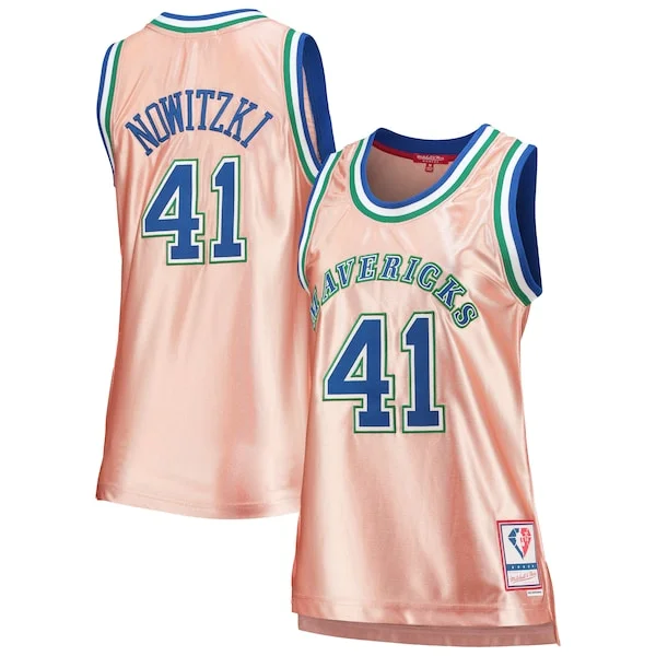 Fascinante Pratico Dirk Nowitzki Dallas Mavericks Women's 75th Anniversary Rose Gold 1998 Swingman Jersey Pink