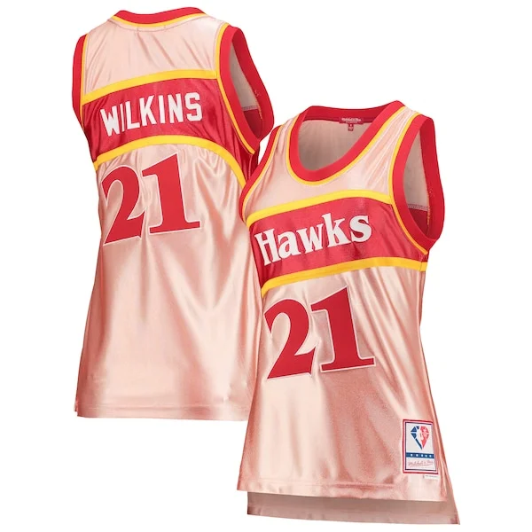 Comodo Dominique Wilkins Atlanta Hawks Women's 75th Anniversary Rose Gold 1986 Swingman Jersey Pink