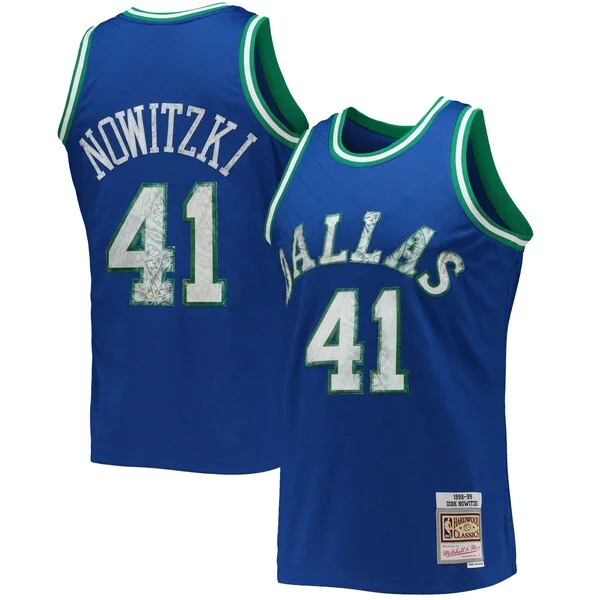 Ottimo Cool Dirk Nowitzki Dallas Mavericks 1998/99 Hardwood Classics NBA 75th Anniversary Diamond Swingman Jersey Blue