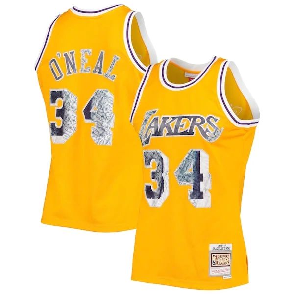 Robusto Incantevole Shaquille O'Neal Los Angeles Lakers 1996 97 Hardwood Classics NBA 75th Anniversary Diamond Swingman Jersey Gold
