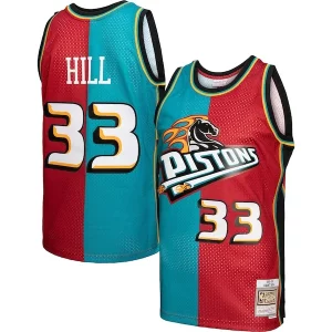 Lussuoso Raffinato Grant Hill Detroit Pistons Hardwood Classics 1999/00 Split Swingman Jersey Teal/Red
