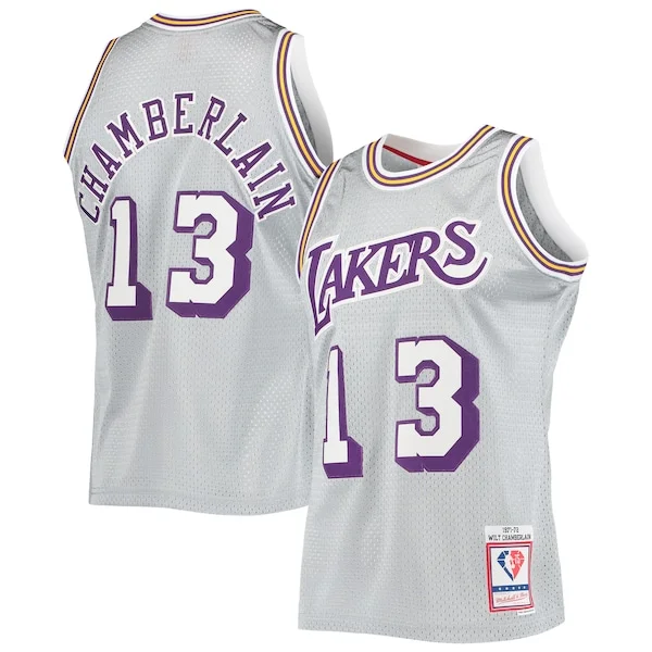 Trendy Incantevole Raffinato Wilt Chamberlain Los Angeles Lakers 75th Anniversary 1971/72 Hardwood Classics Swingman Jersey Silver