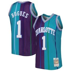 Gorgeous Attraente Muggsy Bogues Charlotte Hornets Hardwood Classics 1992/93 Split Swingman Jersey Teal/Purple