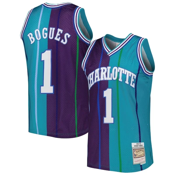Gorgeous Attraente Muggsy Bogues Charlotte Hornets Hardwood Classics 1992/93 Split Swingman Jersey Teal/Purple