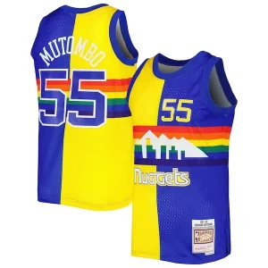 Trendy Meraviglioso Dikembe Mutombo Denver Nuggets Hardwood Classics 1991/92 Split Swingman Jersey Royal/Gold