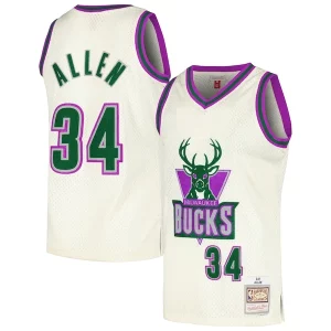 Resistente Delizioso Ray Allen Milwaukee Bucks Chainstitch Swingman Jersey Cream