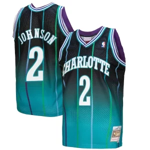 Accattivante Larry Johnson Charlotte Hornets 1992/93 Hardwood Classics Fadeaway Swingman Player Jersey Teal/Black