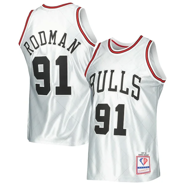 Stupendo Magnifico Dennis Rodman Chicago Bulls 1997/98 Hardwood Classics 75th Anniversary Swingman Jersey Platinum