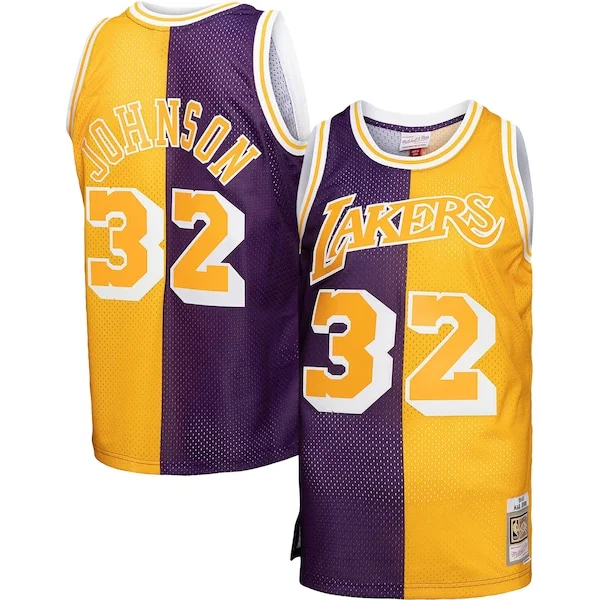 Gorgeous Prestigioso Carino Magic Johnson Los Angeles Lakers Big & Tall Hardwood Classics 1984/85 Split Swingman Jersey Purple/Gold