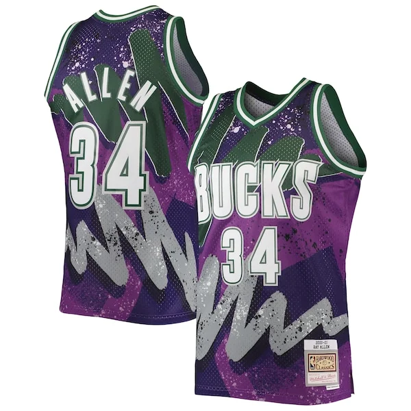 Incantevole Ray Allen Milwaukee Bucks Hardwood Classics 2000/01 Hyper Hoops Swingman Jersey Purple