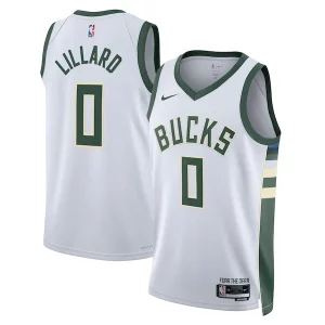 Attraente Trendy Damian Lillard Milwaukee Bucks Nike Unisex Fear The Deer Swingman Player Jersey Association Edition White