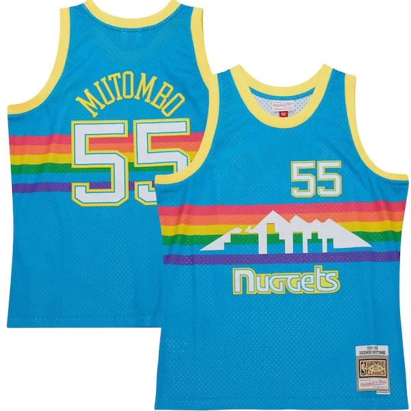 Comodo Dikembe Mutombo Denver Nuggets Hardwood Classics 1991/92 Tropical Swingman Jersey Blue