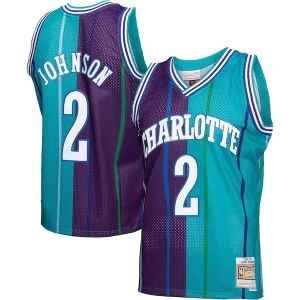 Moderno Cool Elegante Larry Johnson Charlotte Hornets Hardwood Classics Split Swingman Jersey Teal/Purple