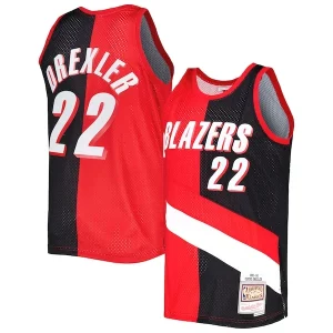 Attraente Clyde Drexler Portland Trail Blazers Hardwood Classics 1991/92 Split Swingman Jersey Red/Black