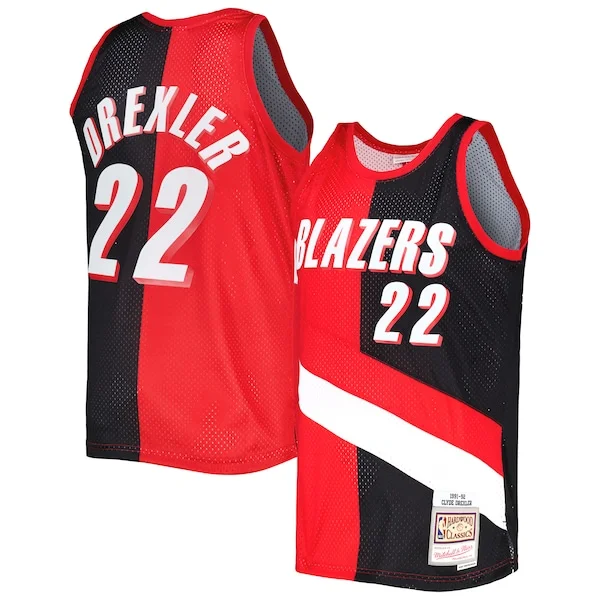 Attraente Clyde Drexler Portland Trail Blazers Hardwood Classics 1991/92 Split Swingman Jersey Red/Black