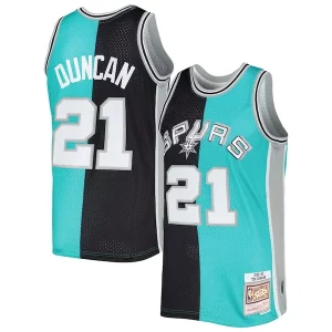 Sofisticato Tim Duncan San Antonio Spurs Hardwood Classics 1998/99 Split Swingman Jersey Black/Teal